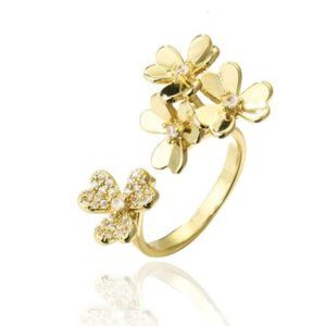 NEW 18K Gold Flower Open Adjustable Ring